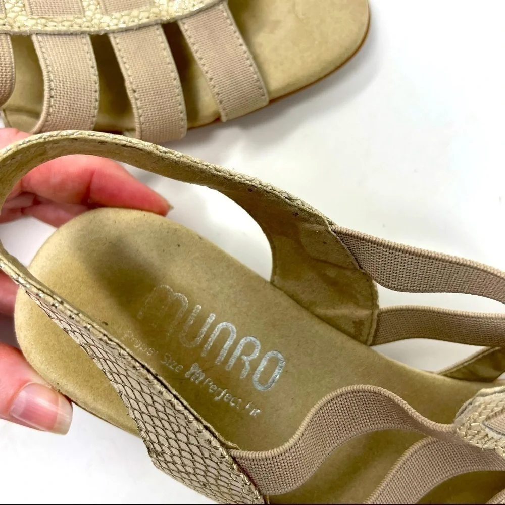 Munro Snakeskin-Look Leather & Elastic Sandals | Size 7.5